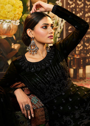 3 Pc Semistitched Black Suit Set With Dupatta VDSL0170622 - Indian Silk House Agencies