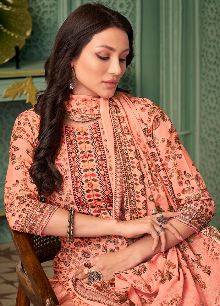 3 Pc Peach Unstitched Cotton Digital Suit Set VDSL28042022 - Indian Silk House Agencies