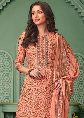 3 Pc Peach Unstitched Cotton Digital Suit Set VDSL28042022 - Indian Silk House Agencies