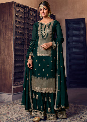 3 Pc Blue Semi Stitched Chiffon Suit Set With Dupatta VDSL100160822 - Indian Silk House Agencies