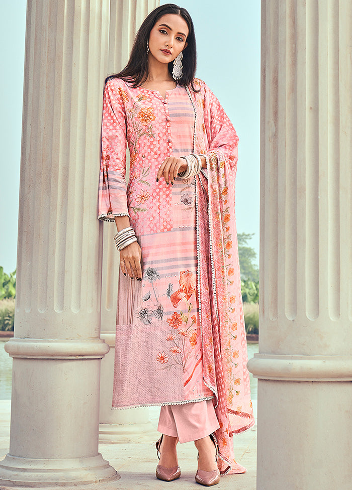 3 Pc Unstitched Pink Cotton Salwar Suit VDSL040522 - Indian Silk House Agencies