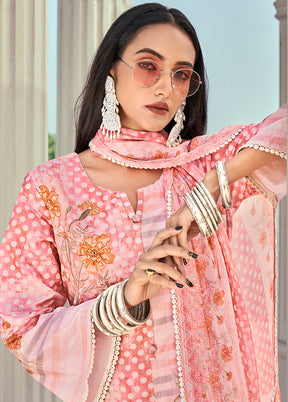 3 Pc Unstitched Pink Cotton Salwar Suit VDSL040522 - Indian Silk House Agencies