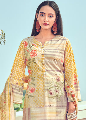 3 Pc Unstitched Yellow Cotton Salwar Suit VDSL040524 - Indian Silk House Agencies