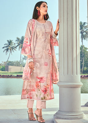 3 Pc Unstitched Pink Cotton Salwar Suit VDSL040525 - Indian Silk House Agencies
