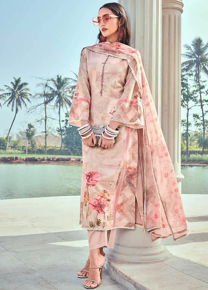 3 Pc Unstitched Pink Cotton Salwar Suit VDSL040525 - Indian Silk House Agencies