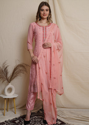 3 Pc Pink Unstitched Santoon Suit Set - Indian Silk House Agencies