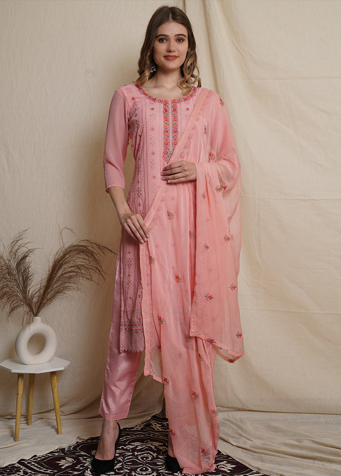 3 Pc Pink Unstitched Santoon Suit Set