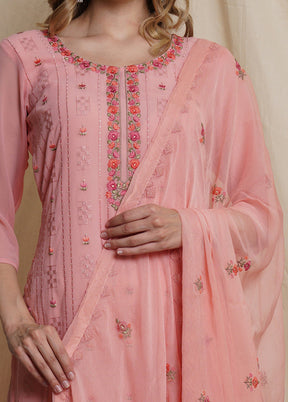 3 Pc Pink Unstitched Georgette Suit Set