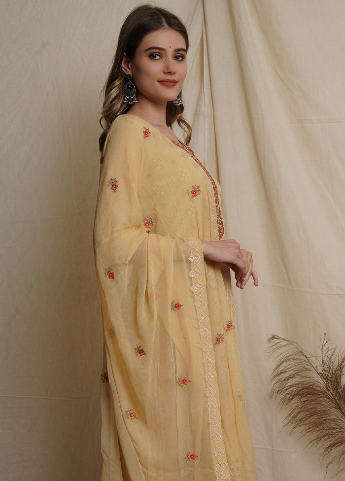 3 Pc Yellow Unstitched Georgette Suit Set