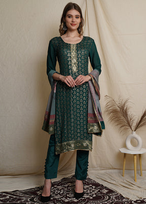 3 Pc Green Unstitched Santoon Suit Set - Indian Silk House Agencies