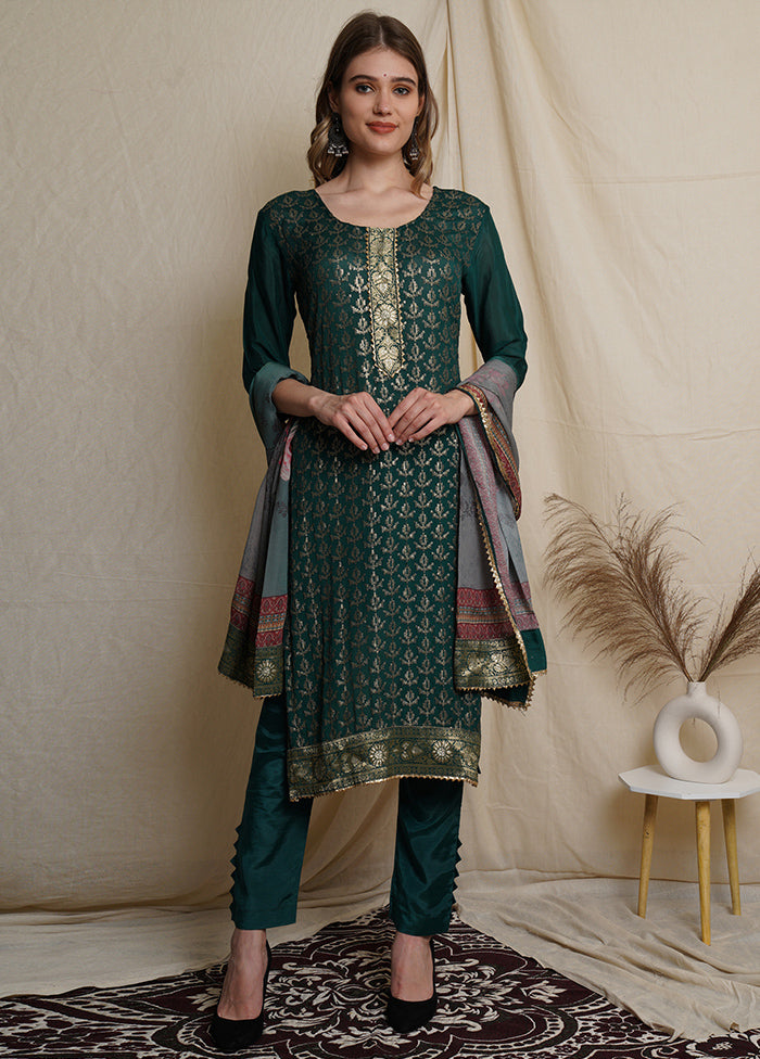 3 Pc Green Unstitched Silk Suit Set