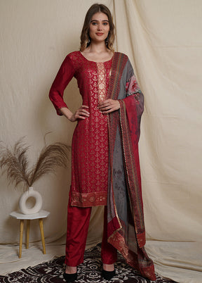 3 Pc Magenta Unstitched Silk Suit Set