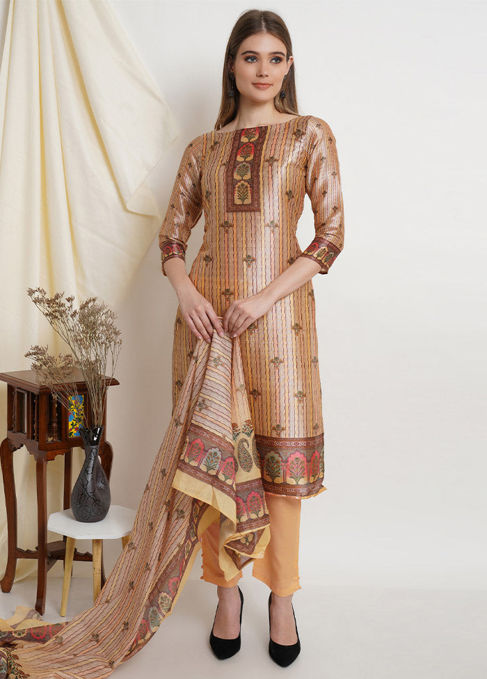 3 Pc Multicolor Unstitched Silk Suit Set