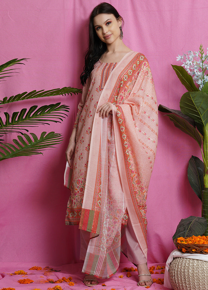 3 Pc Unstiched Peach Salwar Suit Set With Dupatta VDSL0060622 - Indian Silk House Agencies