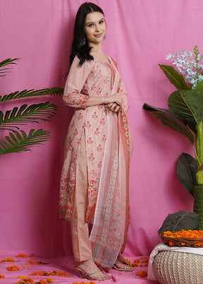 3 Pc Unstiched Peach Salwar Suit Set With Dupatta VDSL0060622 - Indian Silk House Agencies