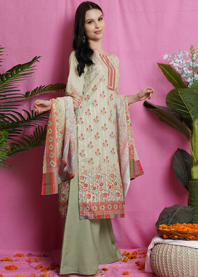 3 Pc Unstiched Green Salwar Suit Set With Dupatta VDSL0070622 - Indian Silk House Agencies