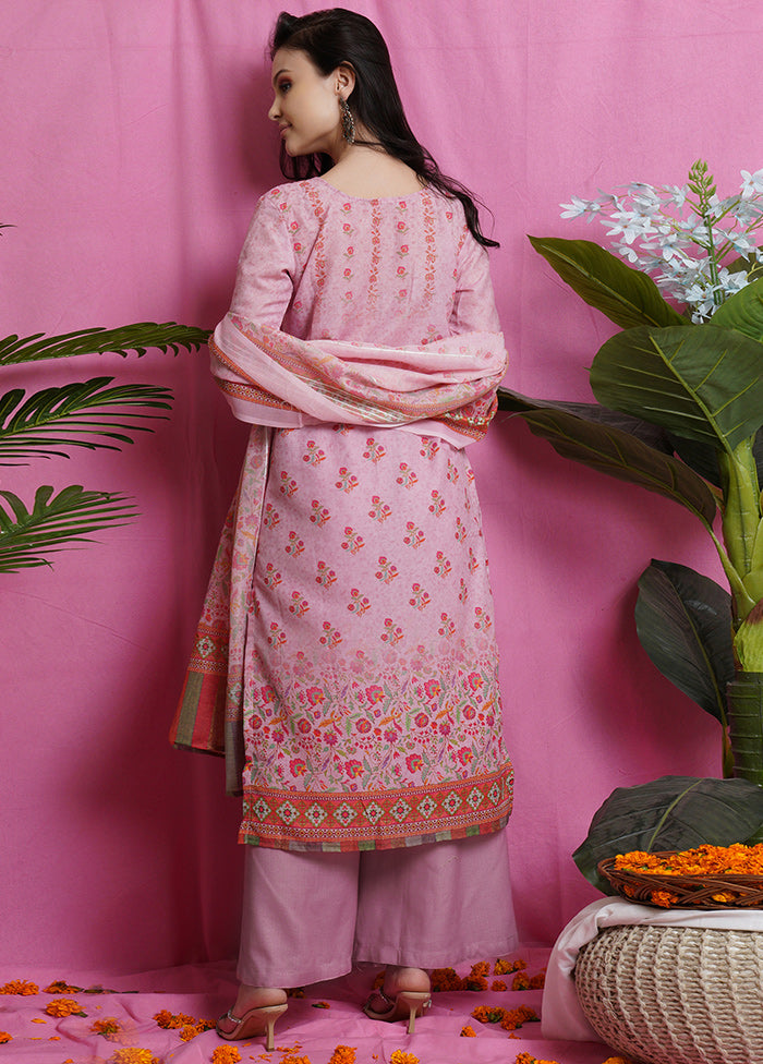 3 Pc Unstiched Pink Salwar Suit Set With Dupatta VDSL0080622 - Indian Silk House Agencies