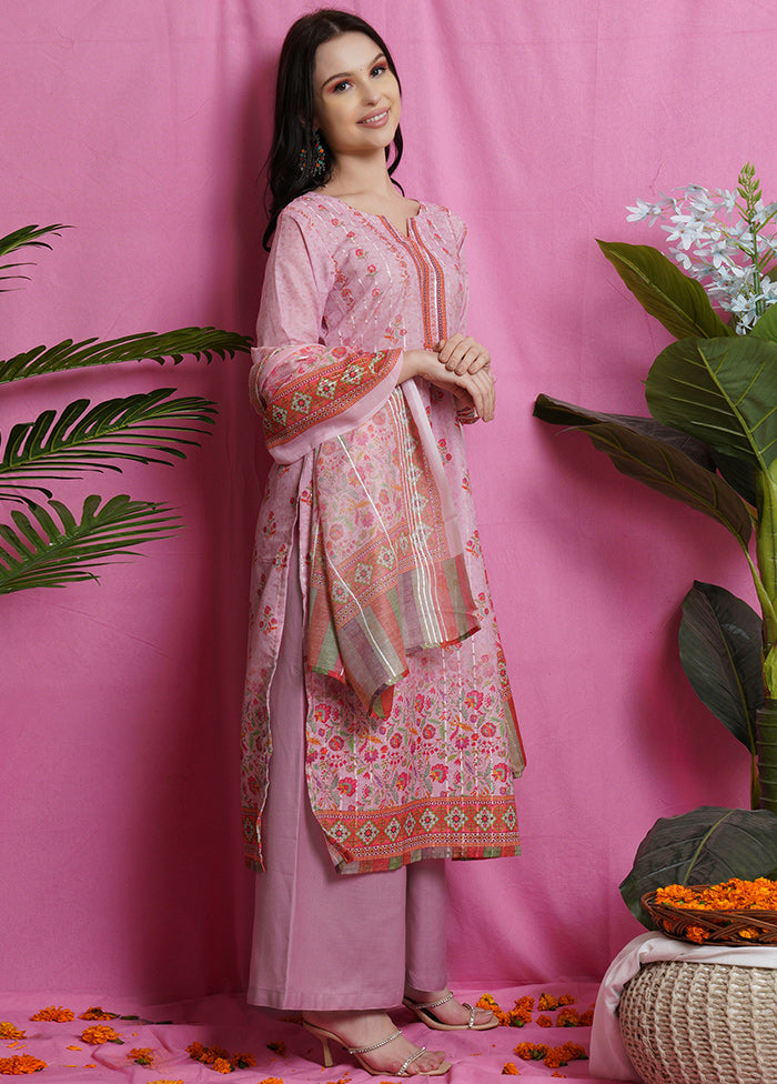 3 Pc Unstiched Pink Salwar Suit Set With Dupatta VDSL0080622 - Indian Silk House Agencies