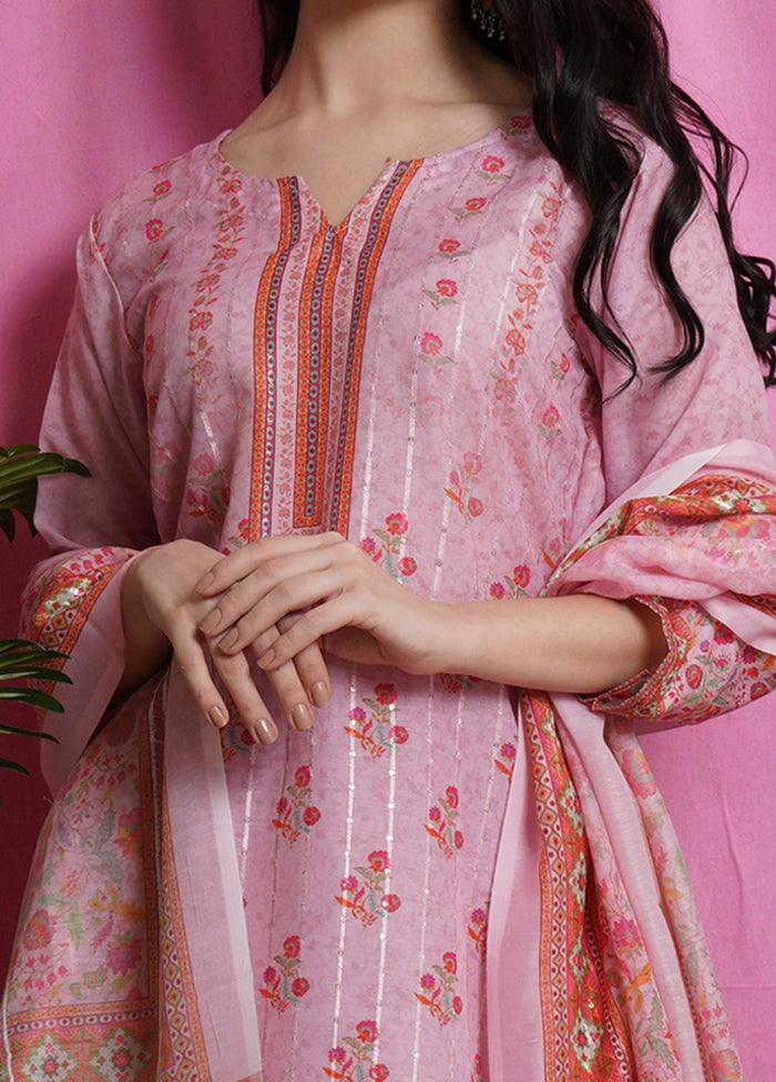 3 Pc Pink Unstitched Silk Suit Set