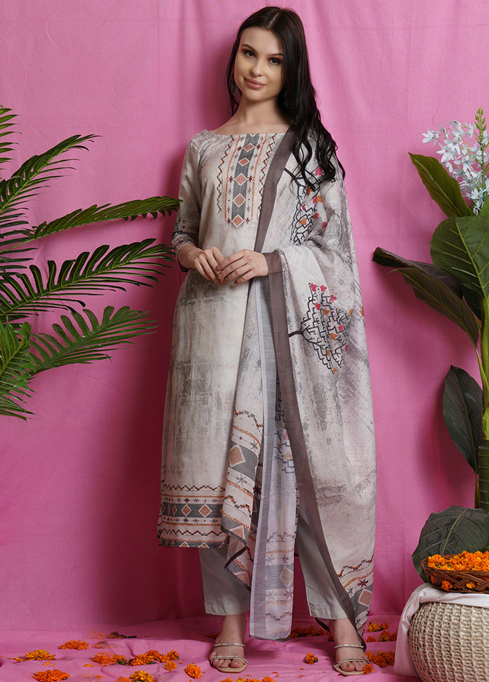 3 Pc Unstiched Beige Salwar Suit Set With Dupatta VDSL0110622 - Indian Silk House Agencies