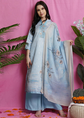 3 Pc Unstiched Sky Blue Salwar Suit Set With Dupatta VDSL0120622 - Indian Silk House Agencies