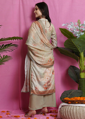 3 Pc Brown Unstitched Salwar Suit Set With Dupatta VDSL018624 - Indian Silk House Agencies