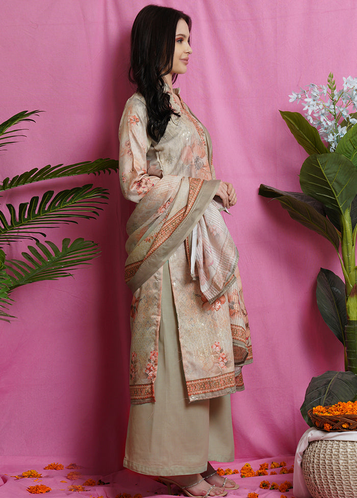 3 Pc Brown Unstitched Salwar Suit Set With Dupatta VDSL018624 - Indian Silk House Agencies