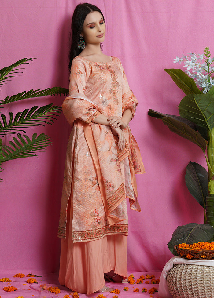 3 Pc Peach Unstitched Salwar Suit Set With Dupatta VDSL018625 - Indian Silk House Agencies