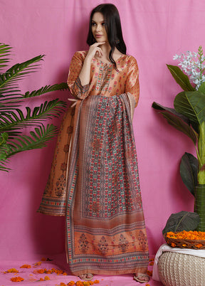 3 Pc Orange Unstitched Salwar Suit Set With Dupatta VDSL018633 - Indian Silk House Agencies