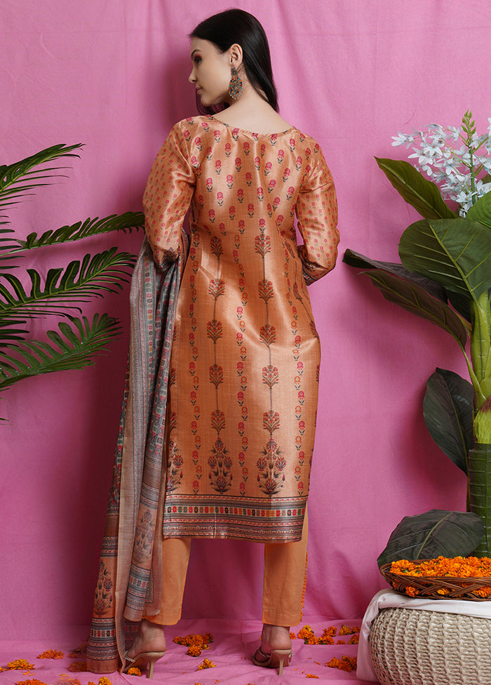 3 Pc Orange Unstitched Salwar Suit Set With Dupatta VDSL018633 - Indian Silk House Agencies