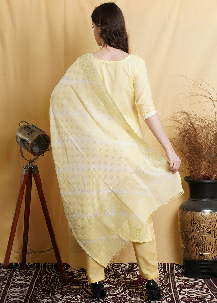 3 Pc Light Yellow Unstitched Suit Set With Dupatta VDSL001210624 - Indian Silk House Agencies