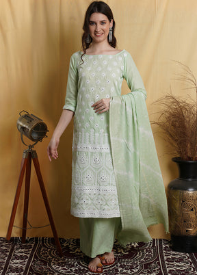 3 Pc Pastel Green Unstitched Suit Set With Dupatta VDSL001210625 - Indian Silk House Agencies