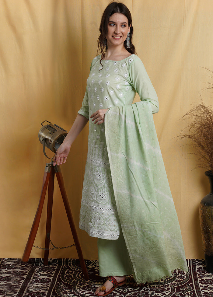 3 Pc Pastel Green Unstitched Suit Set With Dupatta VDSL001210625 - Indian Silk House Agencies