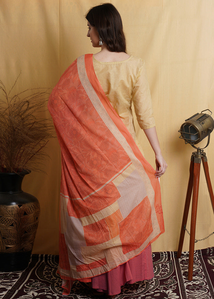 3 Pc Beige Unstitched Suit Set With Dupatta VDSL001210629 - Indian Silk House Agencies