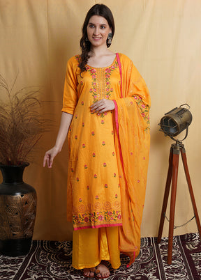 3 Pc Yellow Unstitched Cotton Suit Set - Indian Silk House Agencies