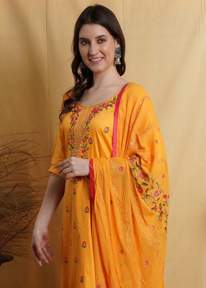 3 Pc Yellow Unstitched Cotton Suit Set - Indian Silk House Agencies