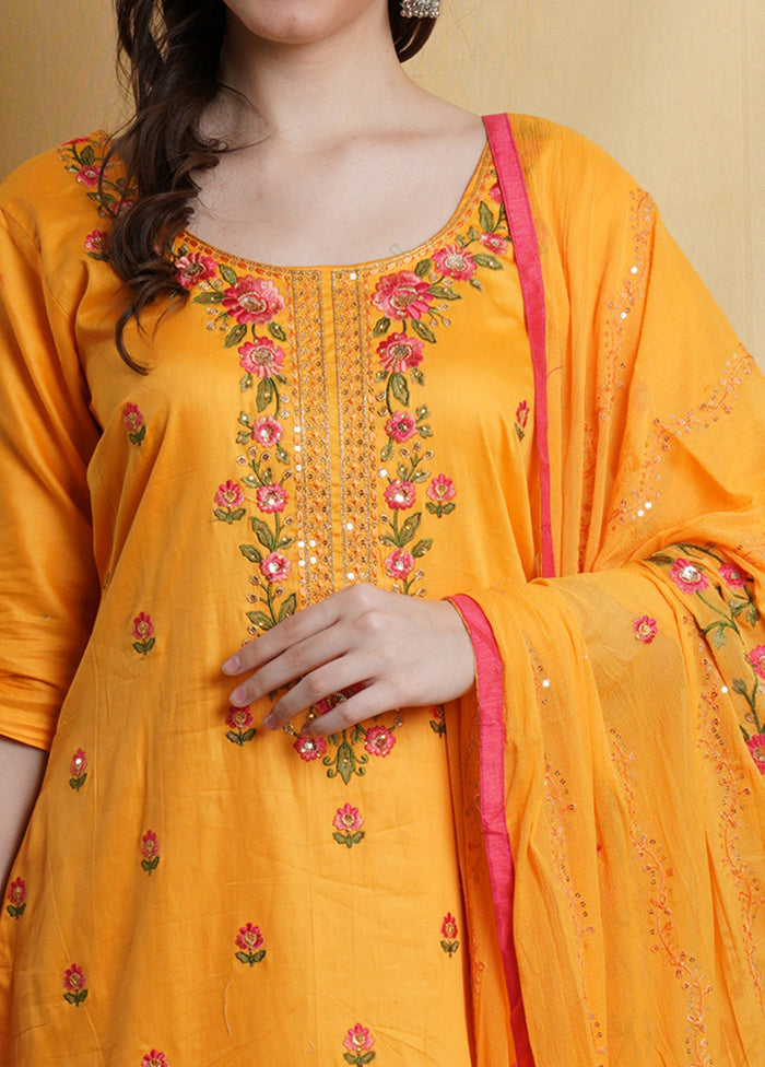 3 Pc Yellow Unstitched Cotton Suit Set - Indian Silk House Agencies