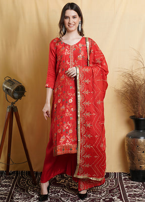 3 Pc Red Unstitched Santoon Suit Set