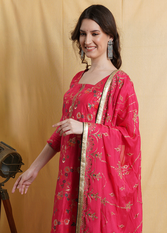 3 Pc Pink Unstitched Santoon Suit Set - Indian Silk House Agencies