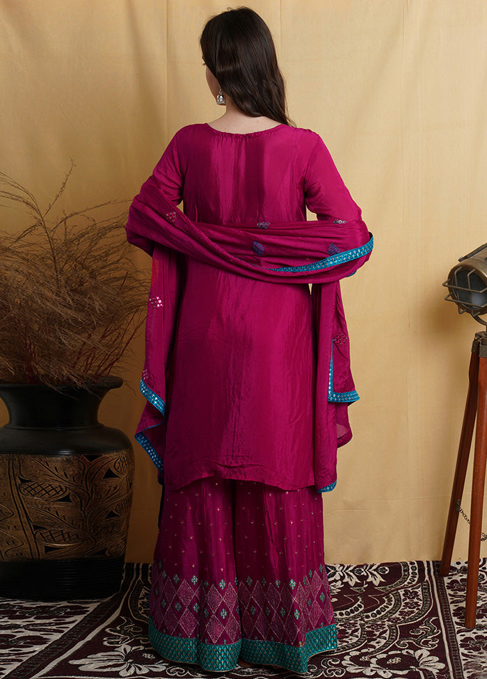 3 Pc Magenta Chiffon Unstitched Suit Set With Dupatta VDSL001230630 - Indian Silk House Agencies