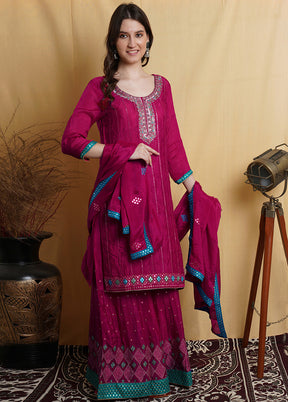 3 Pc Magenta Chiffon Unstitched Suit Set With Dupatta VDSL001230630 - Indian Silk House Agencies