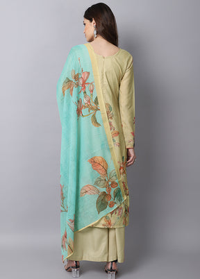 3 Pc Yellow Unstitched Suit Set With Dupatta VDSL001010725 - Indian Silk House Agencies