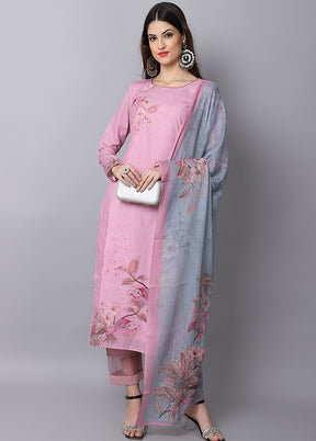 3 Pc Pink Unstitched Suit Set With Dupatta VDSL001010727 - Indian Silk House Agencies