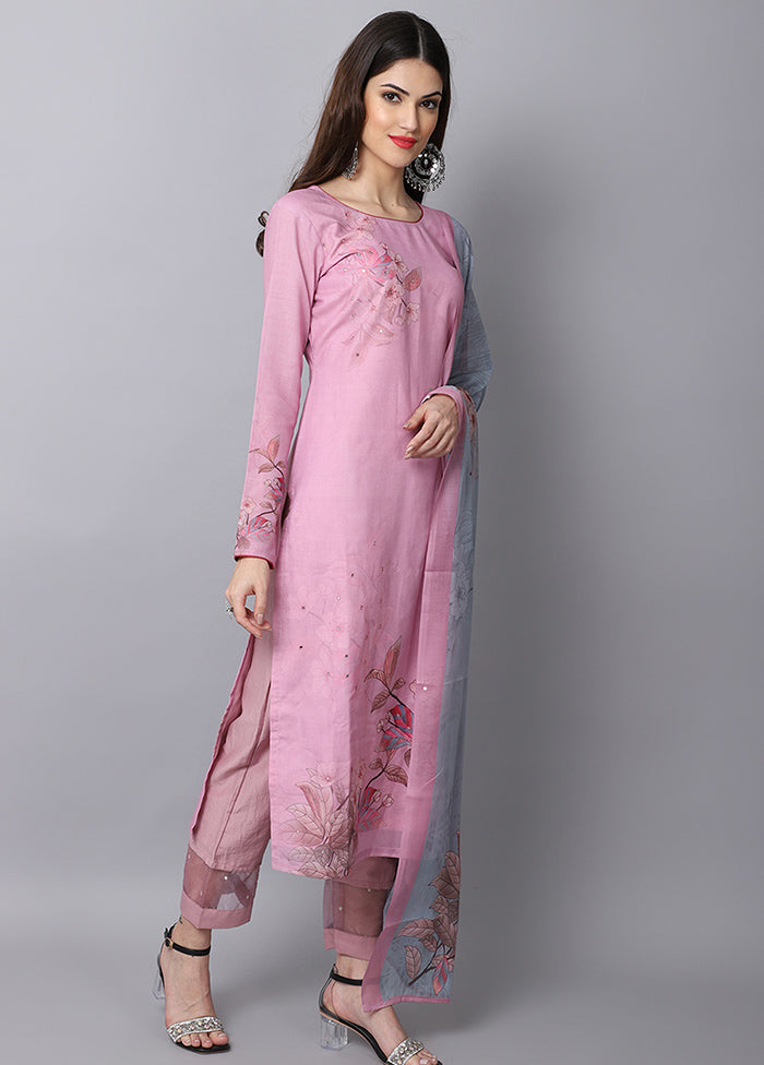 3 Pc Pink Unstitched Suit Set With Dupatta VDSL001010727 - Indian Silk House Agencies