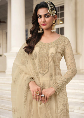 3 Pc Cream Unstitched Net Suit Set