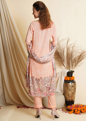 3 Pc Peach Unstitched Silk Suit Set With Dupatta VDSL100010831 - Indian Silk House Agencies