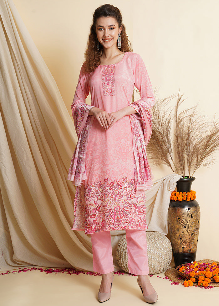 3 Pc Pink Unstitched Silk Suit Set