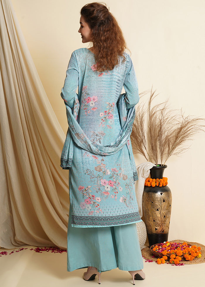 3 Pc Blue Unstitched Suit Set VDSL100040823 - Indian Silk House Agencies