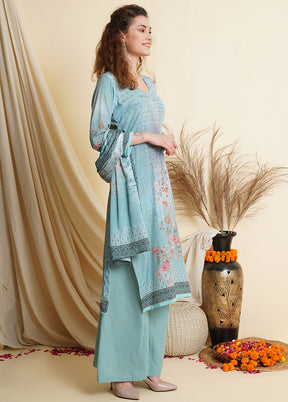 3 Pc Blue Unstitched Suit Set VDSL100040823 - Indian Silk House Agencies