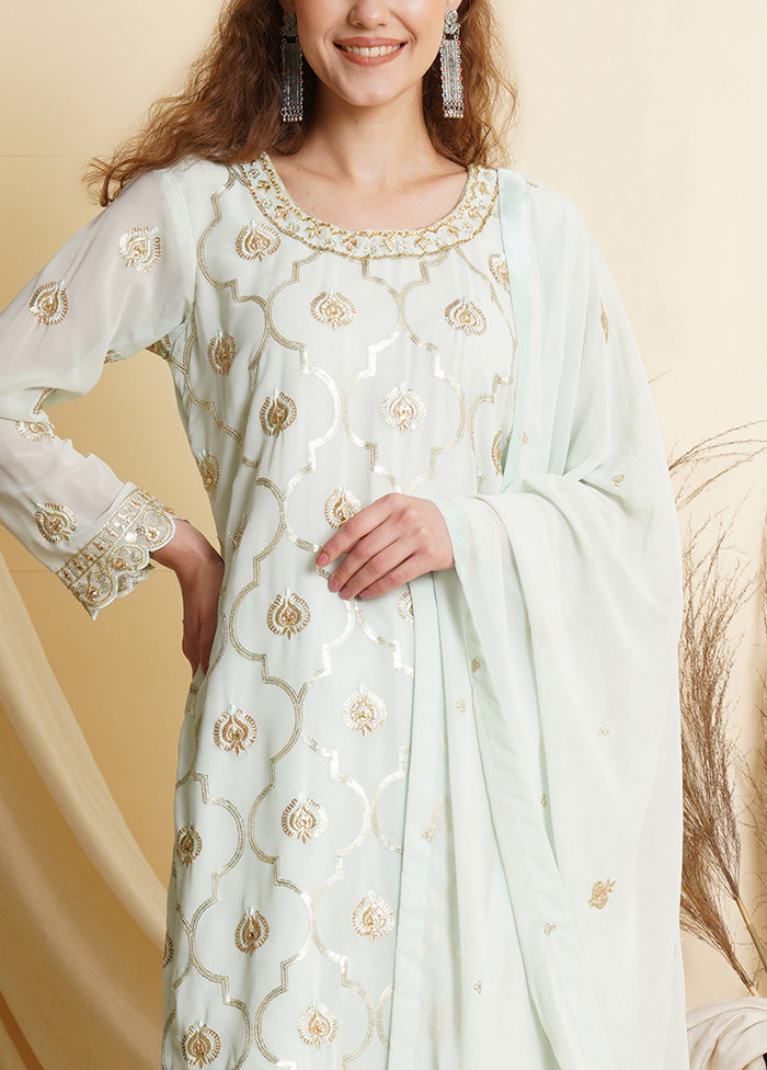 3 Pc Sky Blue Unstitched Georgette Suit Set